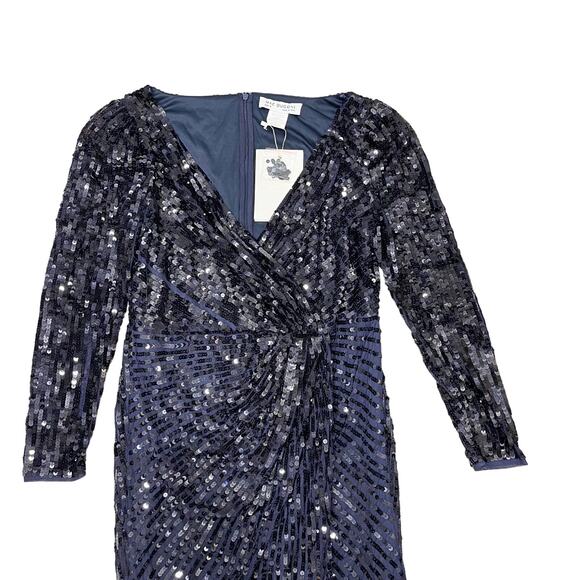 Mac Duggal Navy Sequin Long Sleeve Dress - Picture 5 of 9